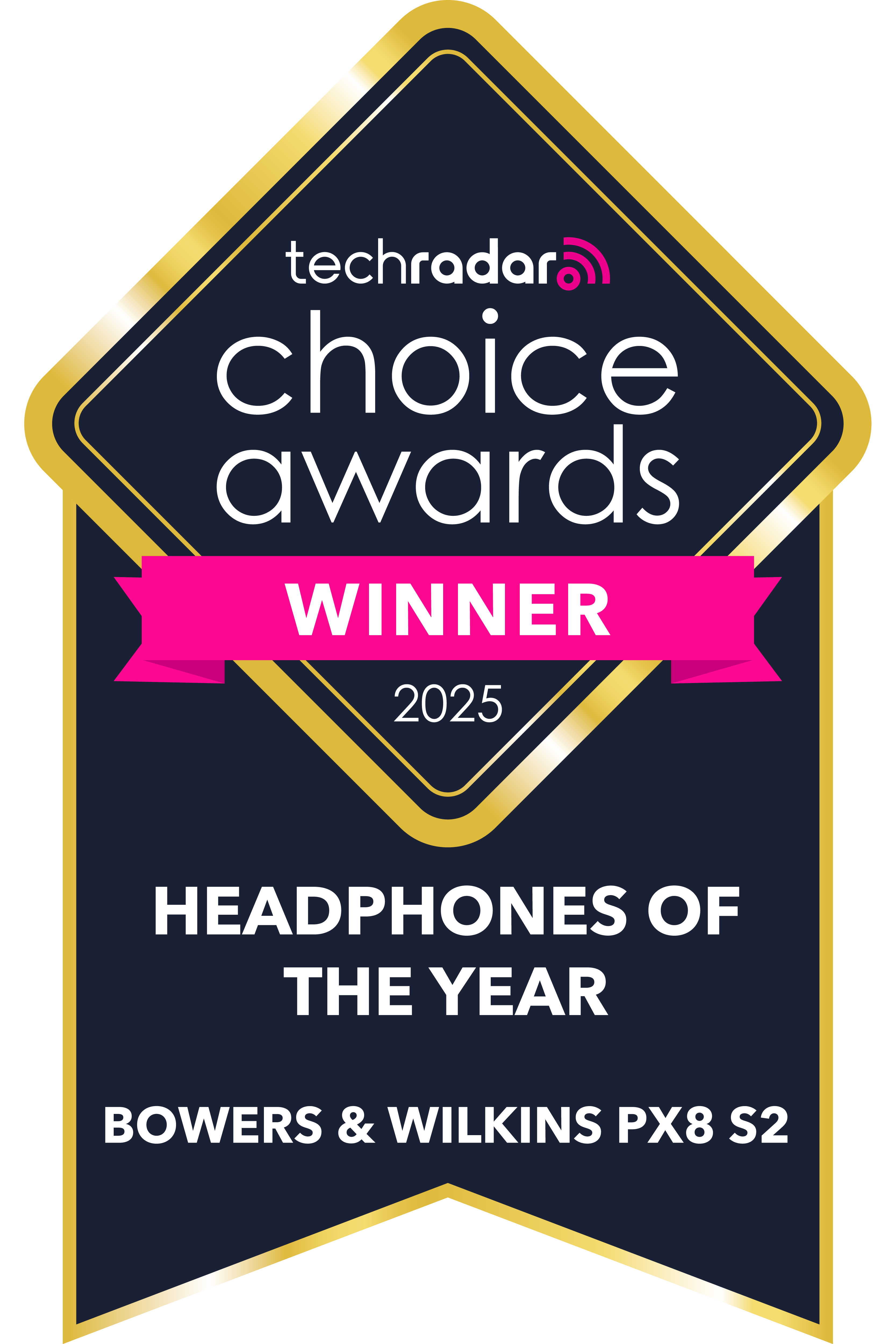 TechRadar award logo and quote - Choosing the Bowers & Wilkins Px8 S2 as our Headphones of the Year was one of the simplest conclusions I've come to in 2025